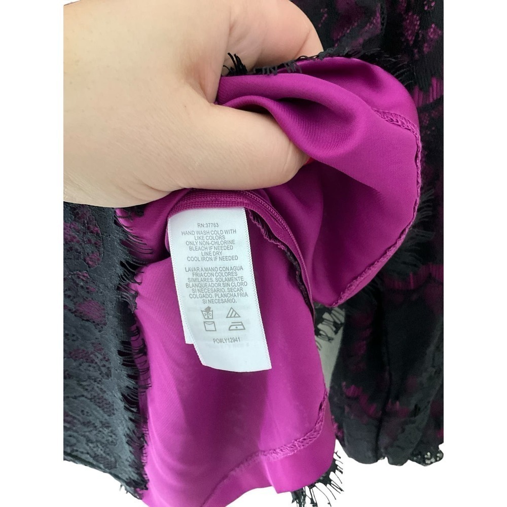 Laundry by Shelli Segal Blouse Top Women SZ 8 Purple Lace Round Neck Long Sleeve - Picture 4 of 7